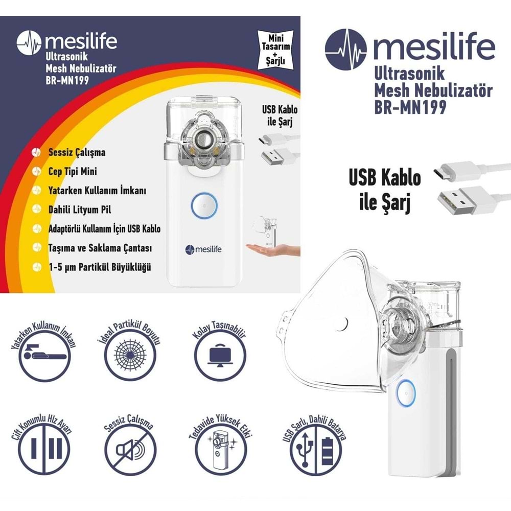 Mesilife Ultrasonik Mesh Nebulizatör Cihazı BR-MN199 Taşınabilir Şarjlı Mini Hava Makinesi Sessiz Hafif