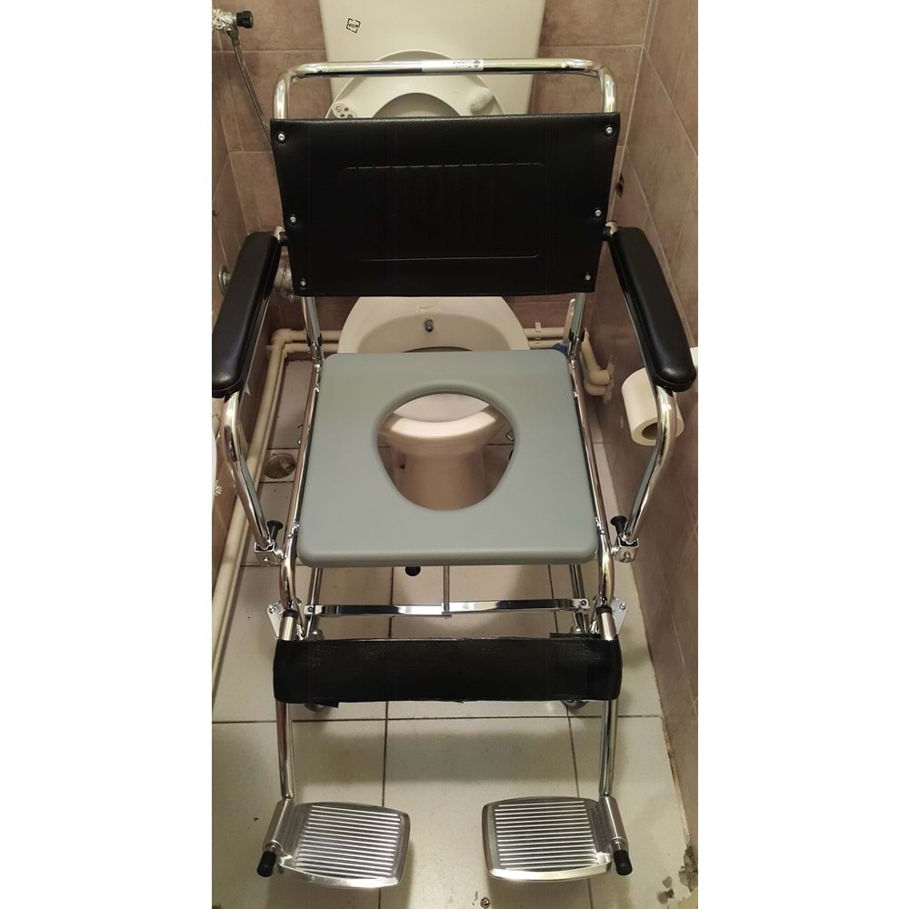 Tekerlekli Tuvalet ve Banyo Sandalyesi Klozete Uyumlu